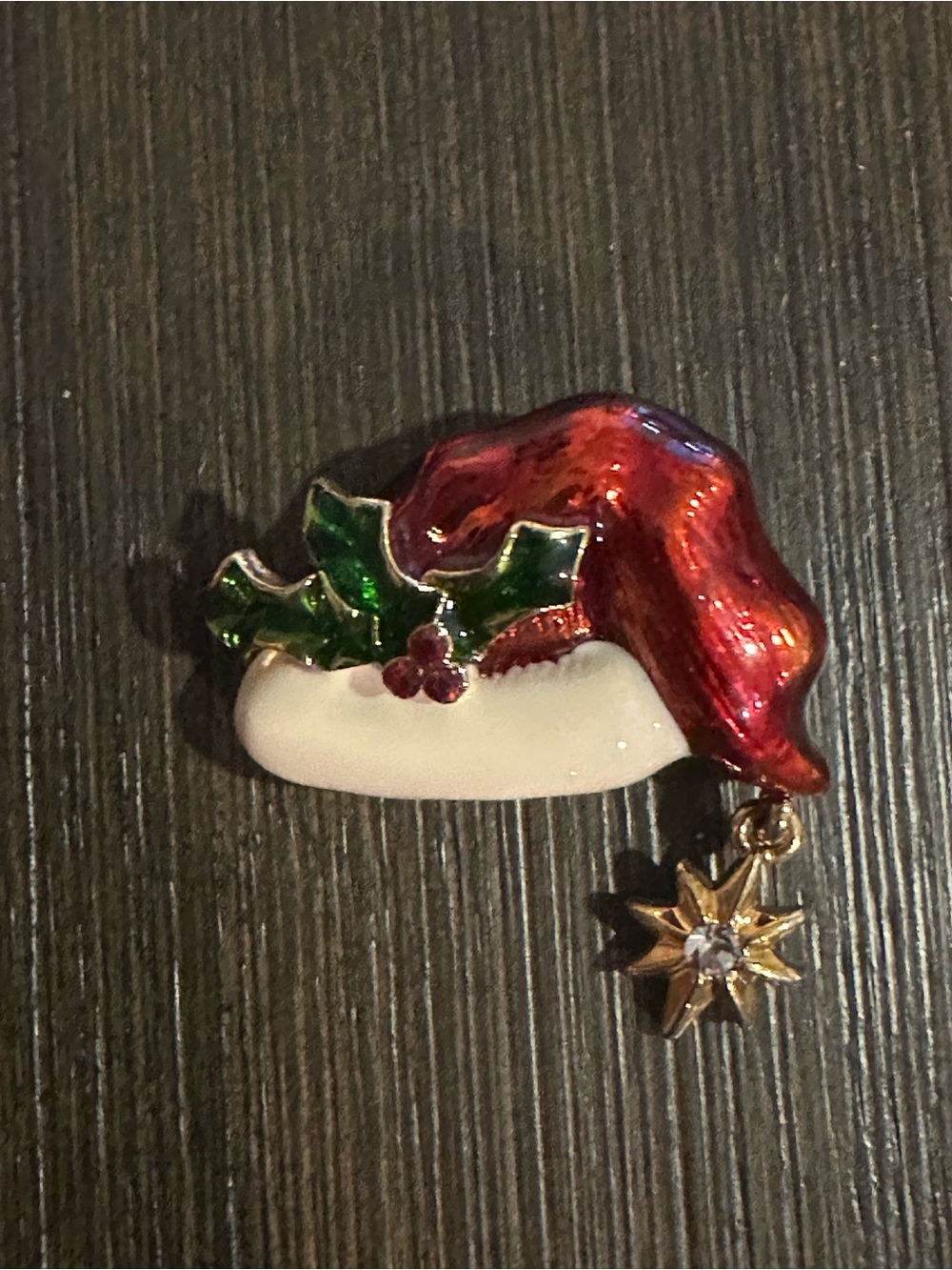 Vintage Christopher Radko Santa Hat Brooch Enamel Christmas Pin Signed